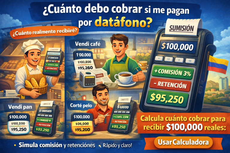 ¿Cuánto debo cobrar si me pagan con datáfono en Colombia? (Calculadora Gratis)