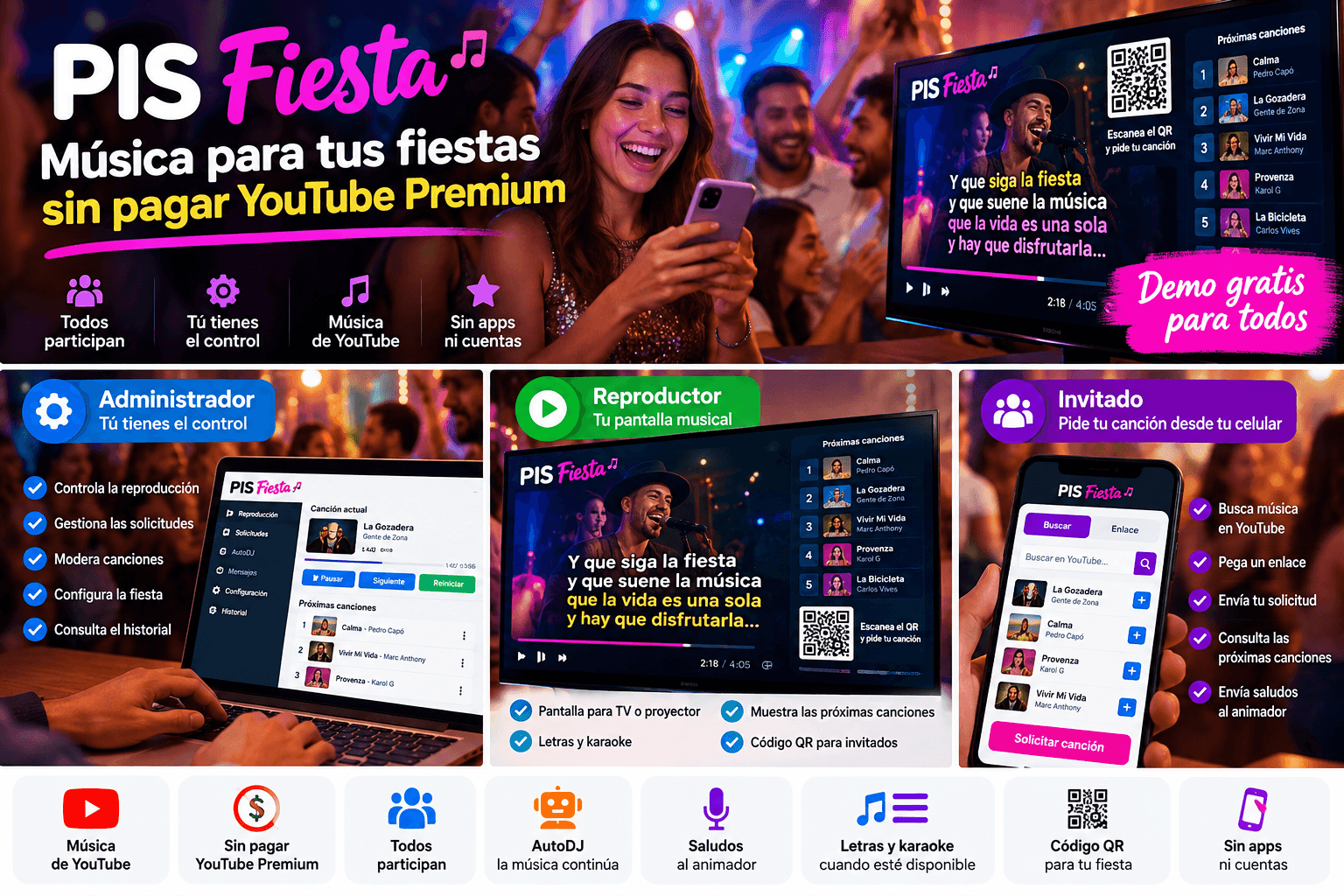 PIS Fiesta: música sin YouTube Premium | Demo gratis
